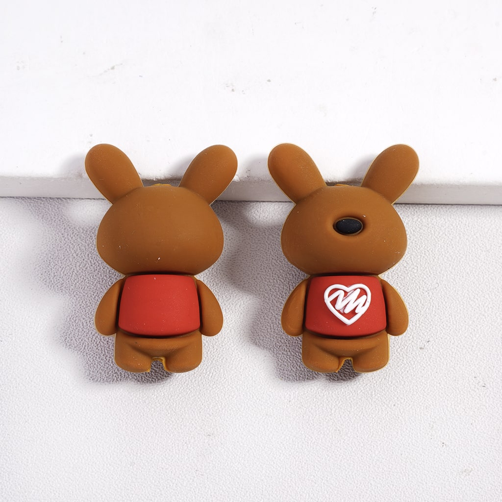 Cute Rabbit Red Vest with Heart Design Silicone Focal Bead Random Mix