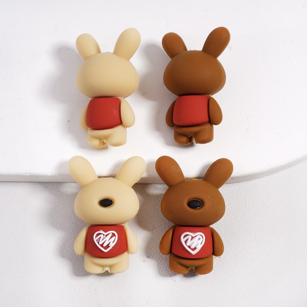 Cute Rabbit Red Vest with Heart Design Silicone Focal Bead Random Mix