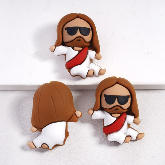 3D Fashionable Jesus with Black Sunglass Long Hair Silicone Focal Beads