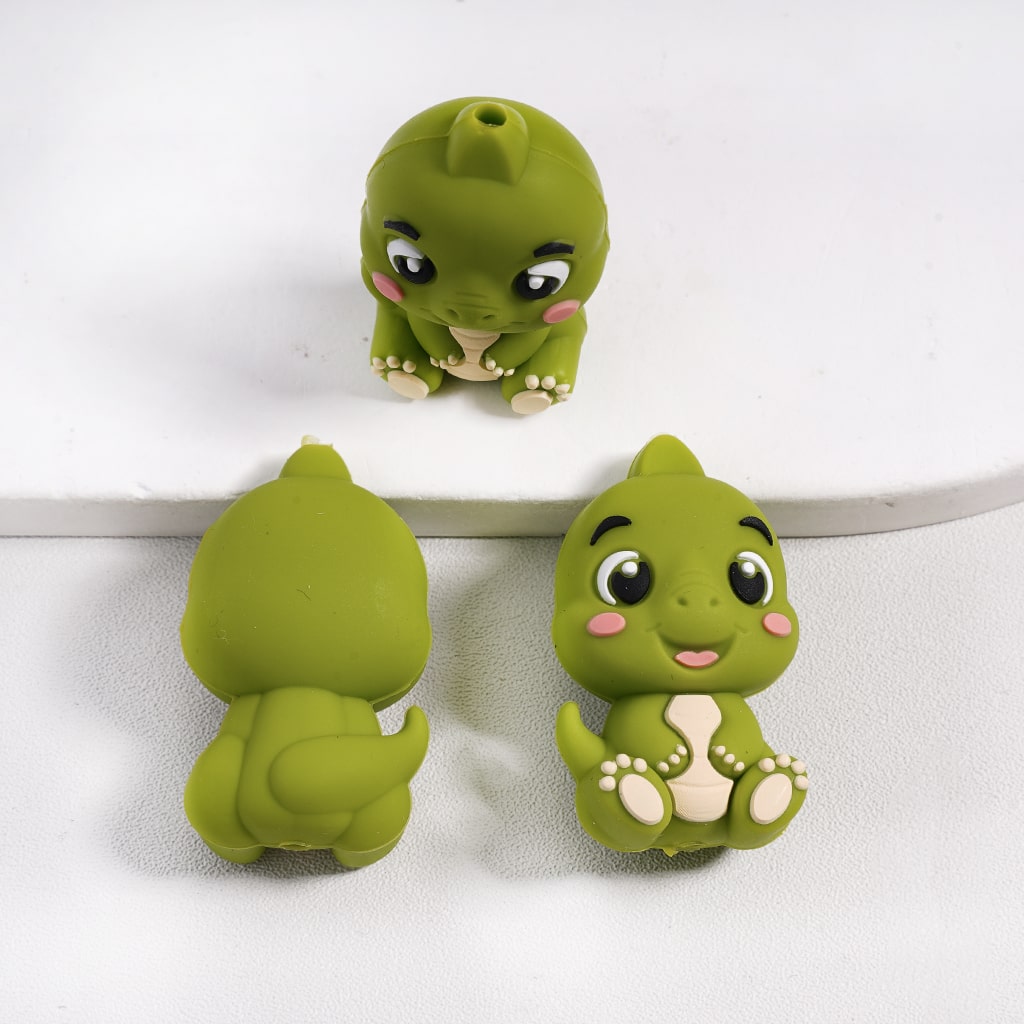Cartoon Colorful Dino Character Silicone Focal Beads Random Mix
