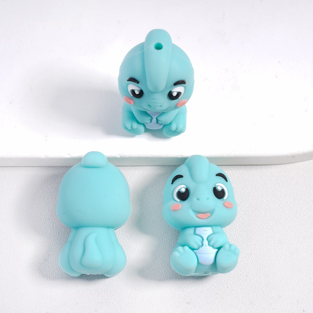 Cartoon Colorful Dino Character Silicone Focal Beads Random Mix