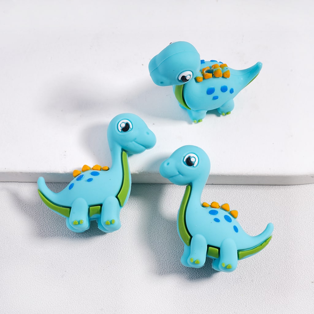 Cartoon Colorful Dino Character Silicone Focal Beads Random Mix