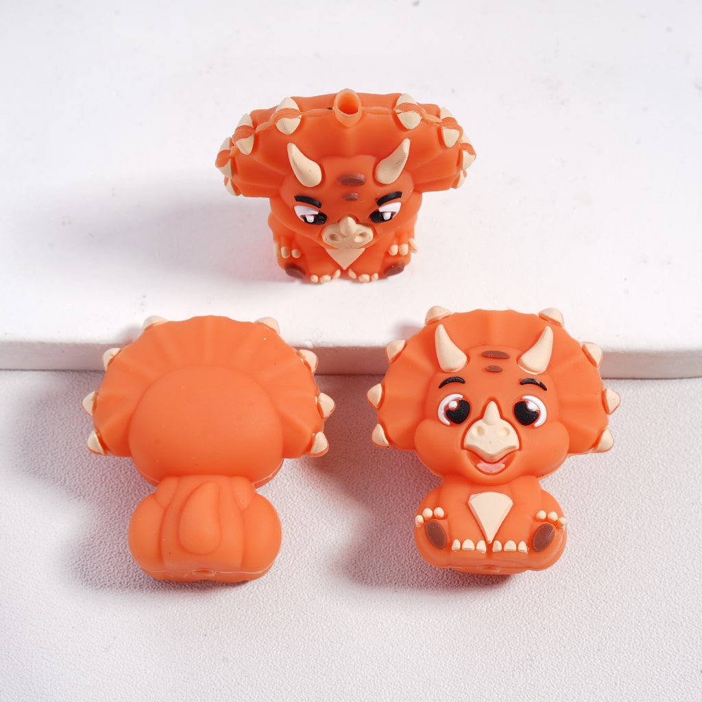 Cartoon Colorful Dino Character Silicone Focal Beads Random Mix