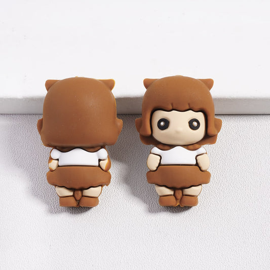 Cute Baby Brown Hair Girl with Cat Ears Silicone Focal Beads