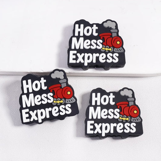 Hot Mess Express Red Steam Train Design Silicone Focal Bead