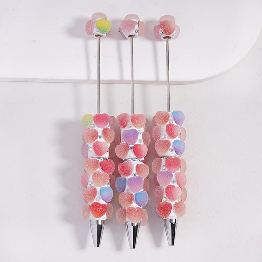 Sugar Heart Dual Color Hearts & AB Rhinestones Beadable Clay Pens