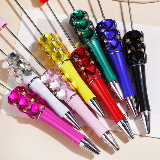 Sparkling Multifaceted Heart-Shaped Crystal with Clear Rhinestone & Gold Metal Setting Beadable Pens, Various Colors