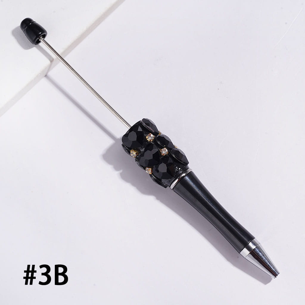 Beadable Pens with Multifaceted Heart Crystal, Gold Metal Setting with Clear Rhinestone, Various Colors