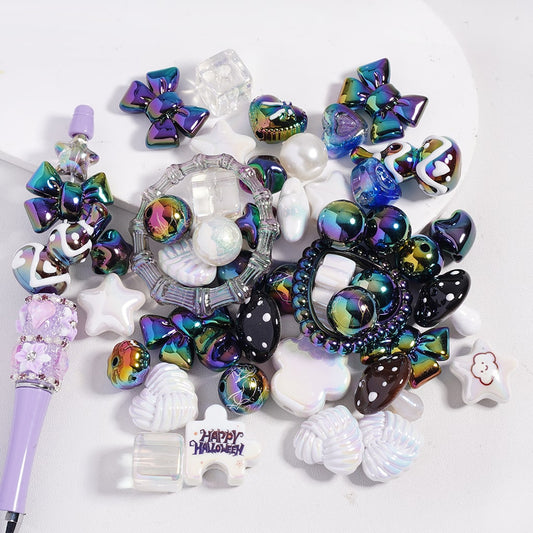 UV Coated Dazzling Black & White Color Series Different Design & Shapes Acrylic Beads Random Mix (Please Read the Description)