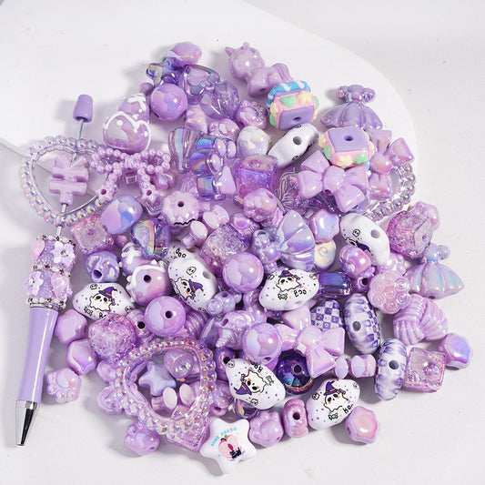 UV Coated Dazzling Purple Color Series Different Design & Shapes in Acrylic Beads Random Mix (Please Read the Description)