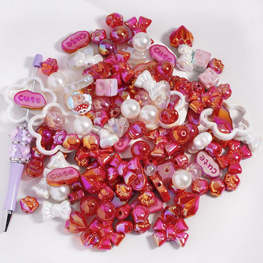 UV Coated Dazzling Red Color Series Different Design & Shapes in Acrylic Beads Random Mix (Please Read the Description)