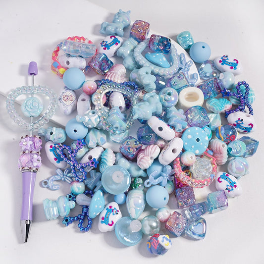 UV Coated Dazzling Blue Color Series Different Design & Shapes in Acrylic Beads Random Mix (Please Read the Description)