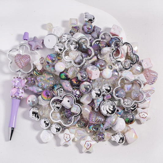 UV Coated Dazzling Gray Color Series Different Design & Shapes in Acrylic Beads Random Mix (Please Read the Description)