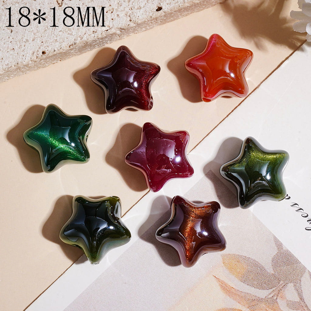 Acrylic Beads Five-Pointed Star with Cat Eye Style and Glitter in Various Colors, 18*18MM Random Mix