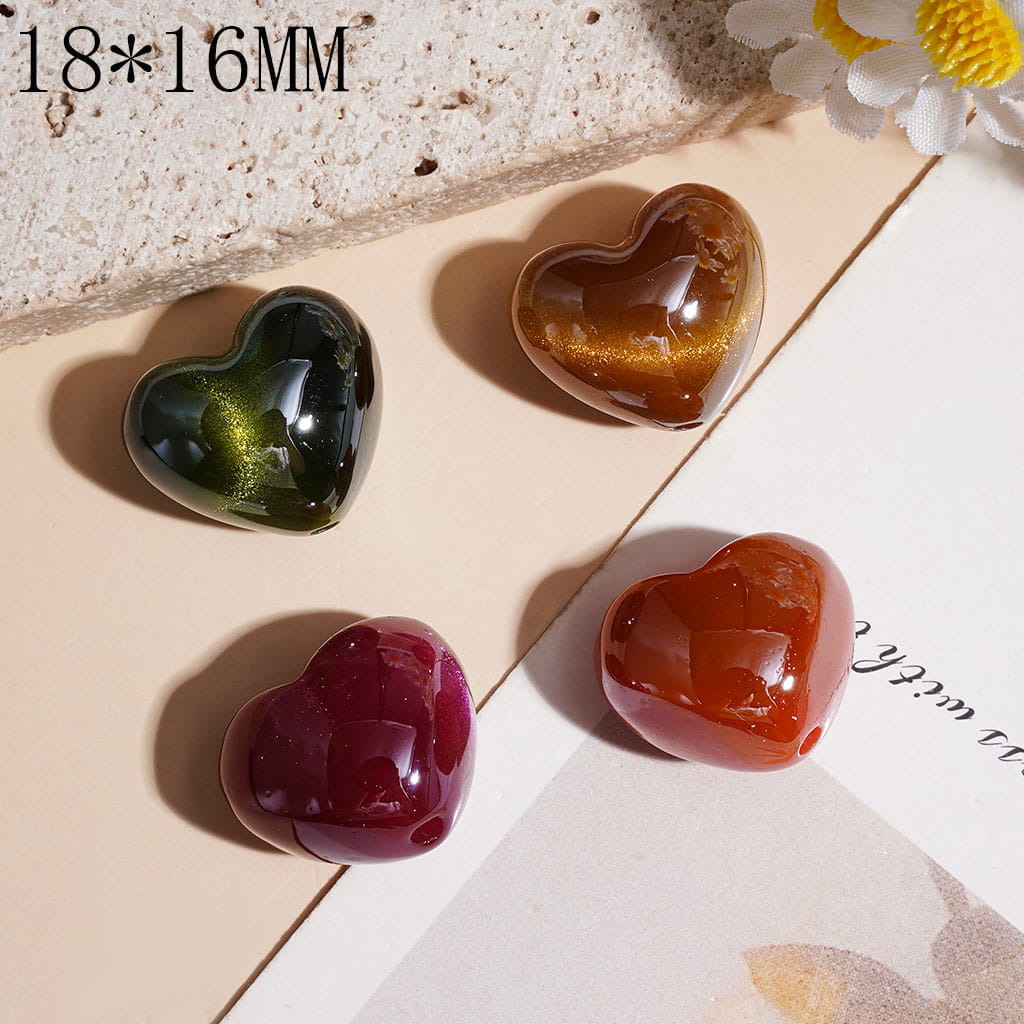 Acrylic Beads Heart with Cat Eye Style and Glitter in Various Colors, 18*16MM Random Mix
