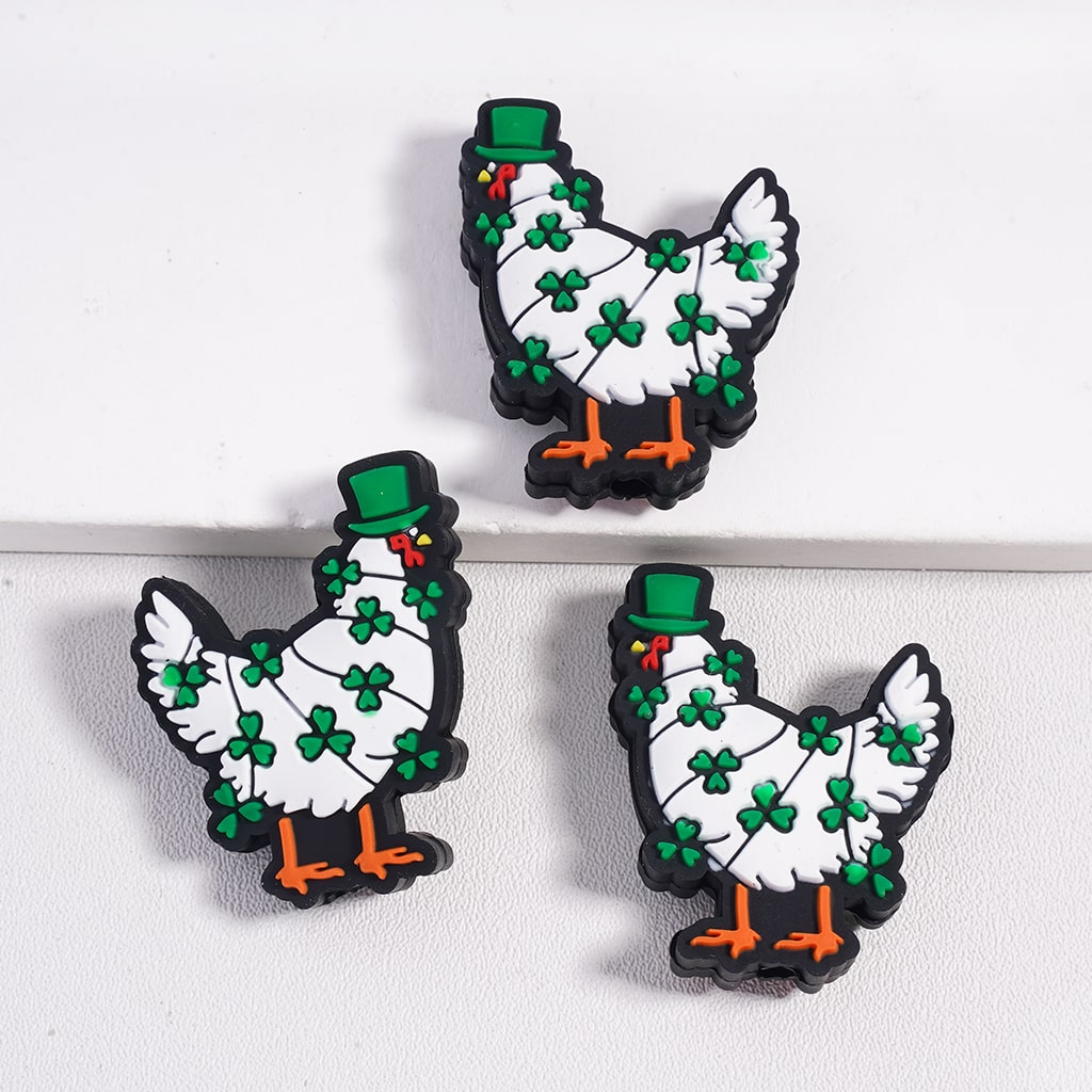 Saint Patrick’s Day Cute White Chick with Mini Green Hat & Clovers