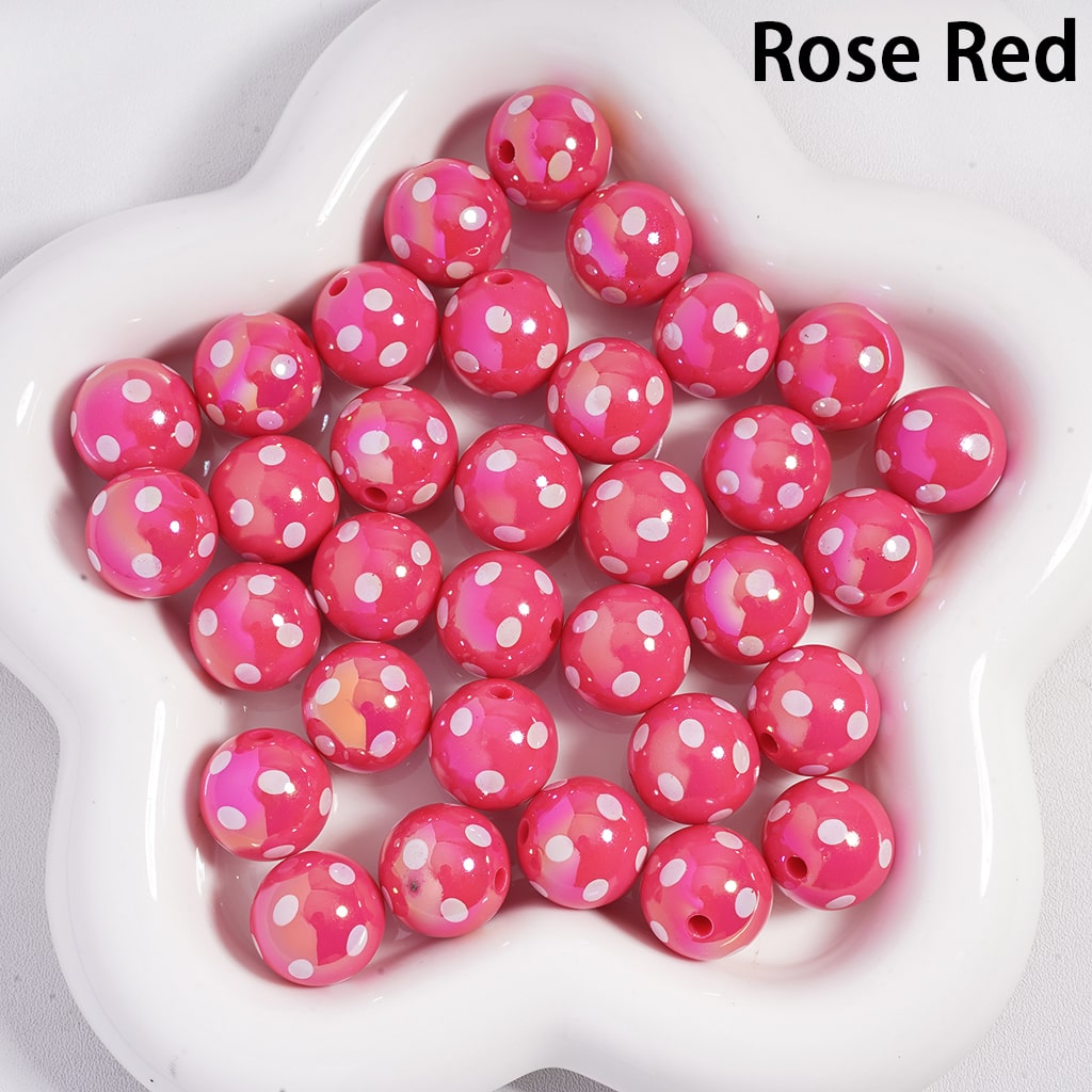 UV Coating with White Polka Dots Multi‑Color Round Acrylic Beads 16 MM