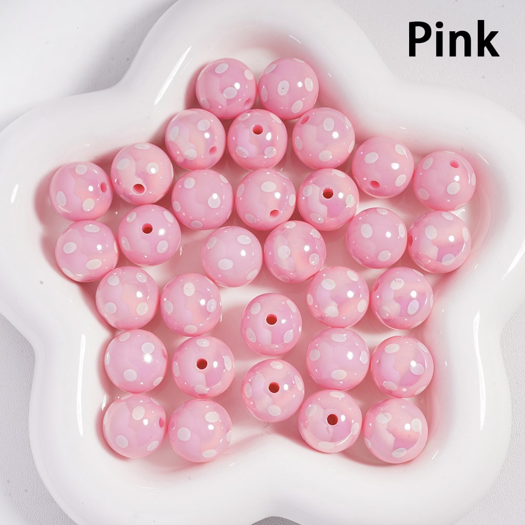 UV Coating with White Polka Dots Multi‑Color Round Acrylic Beads 16 MM