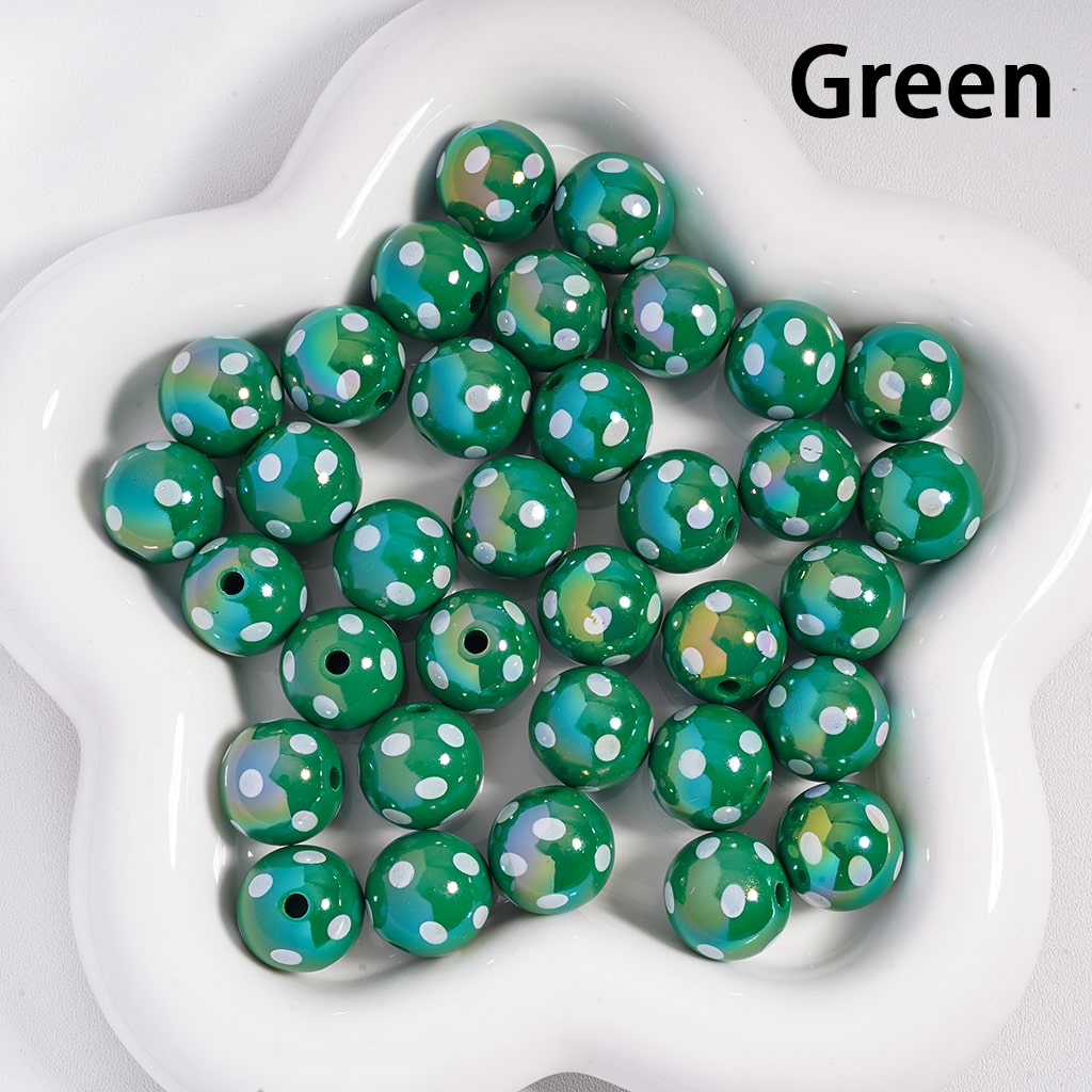 UV Coating with White Polka Dots Multi‑Color Round Acrylic Beads 16 MM