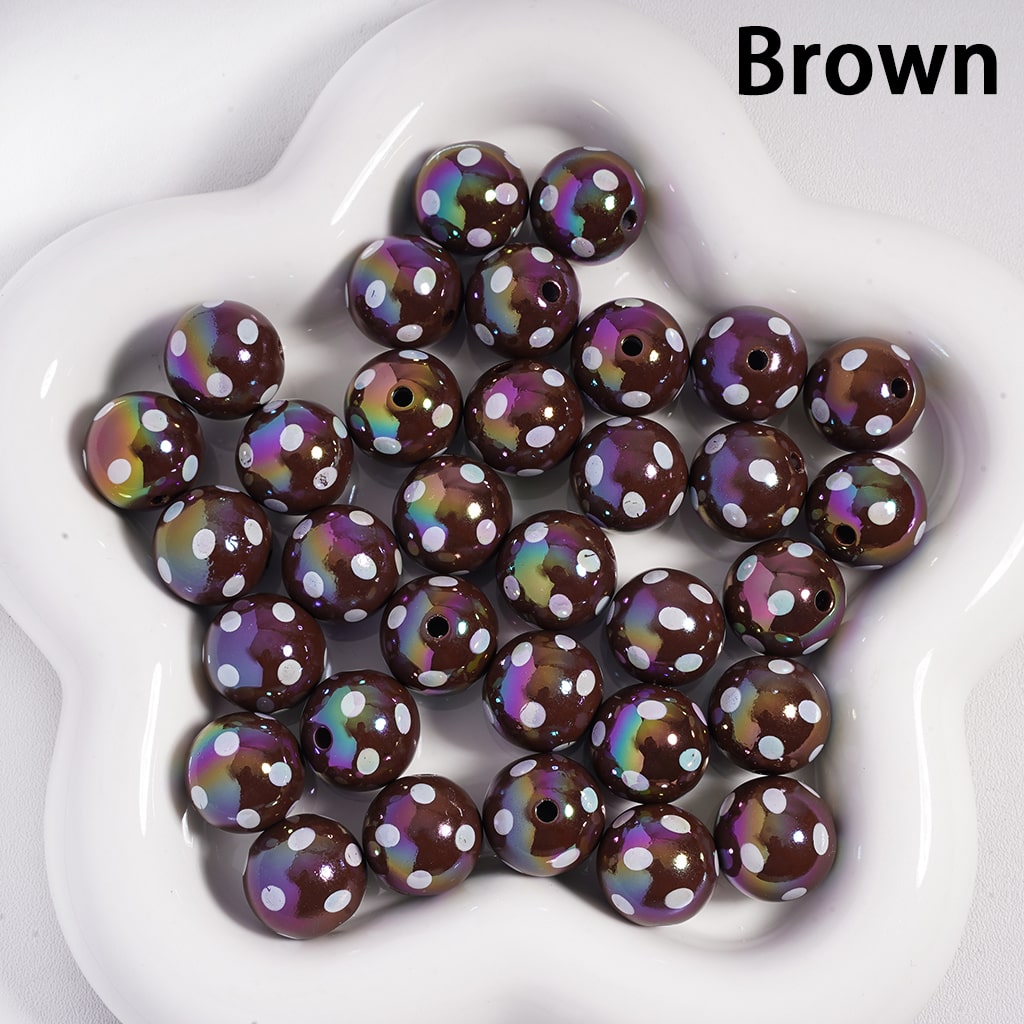 UV Coating with White Polka Dots Multi‑Color Round Acrylic Beads 16 MM