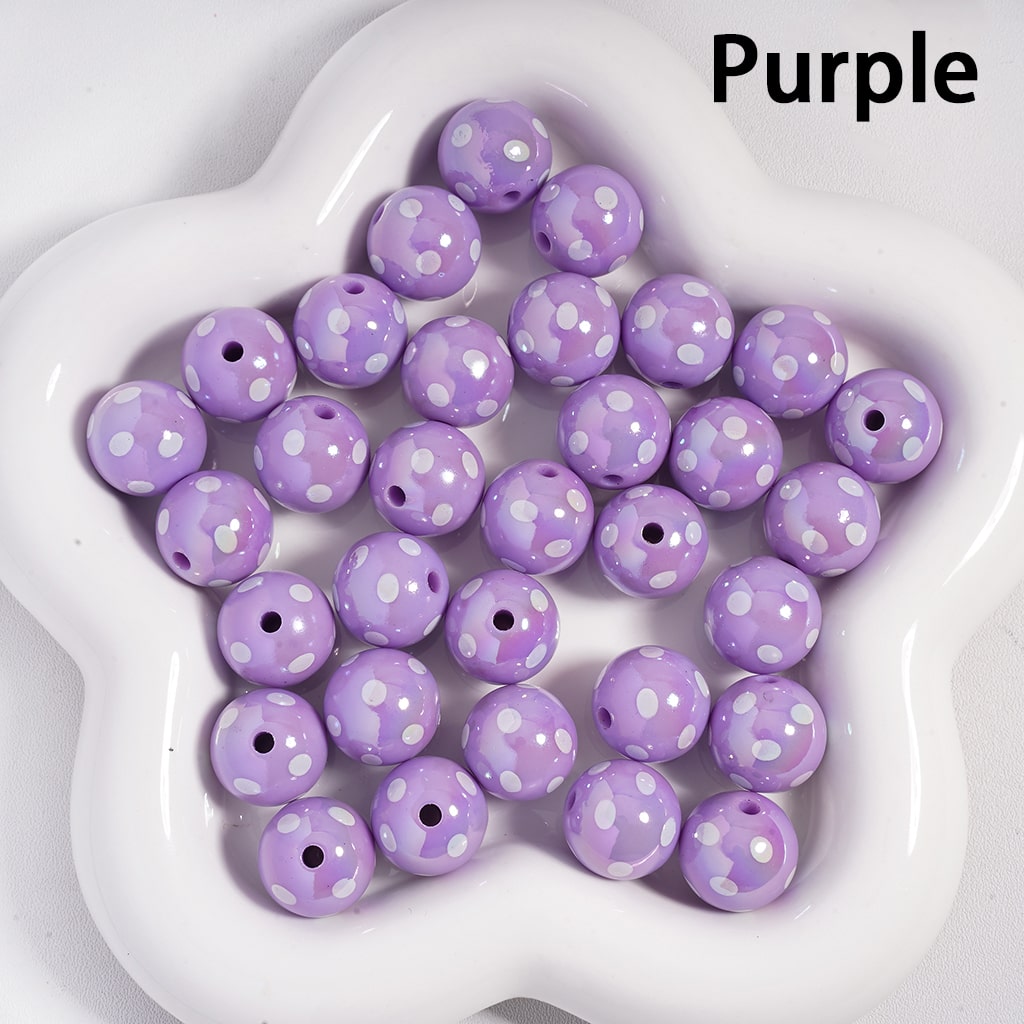 UV Coating with White Polka Dots Multi‑Color Round Acrylic Beads 16 MM