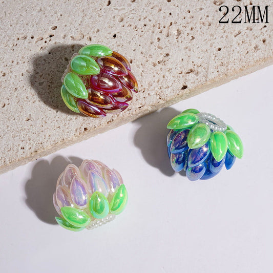 Iridescent Lotus Flower with Water-Drop Shaped Layered Petals & White Pearl loop, UV-Coated Handmade Acrylic Beads, 22MM, Assorted Colors, Random Mix