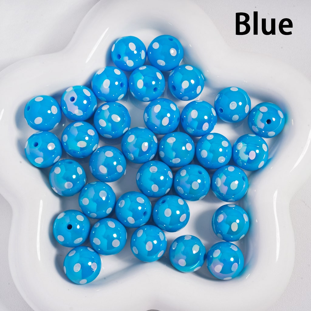 UV Coating with White Polka Dots Multi‑Color Round Acrylic Beads 16 MM