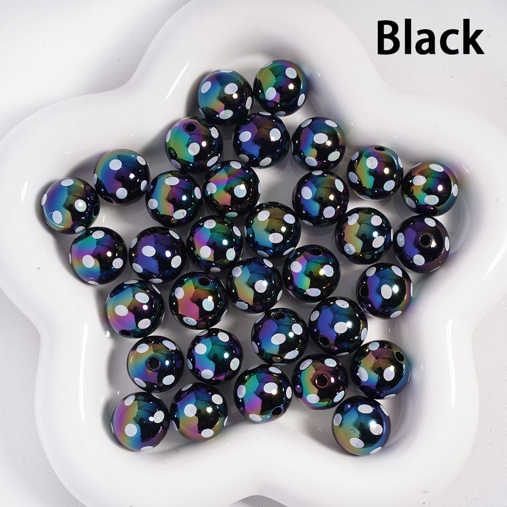UV Coating with White Polka Dots Multi‑Color Round Acrylic Beads 16 MM