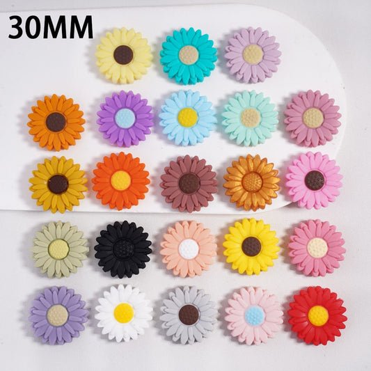 Floral Multi Color Beautiful Daisy Sunflower Silicone Focal Beads 30MM Random Mix