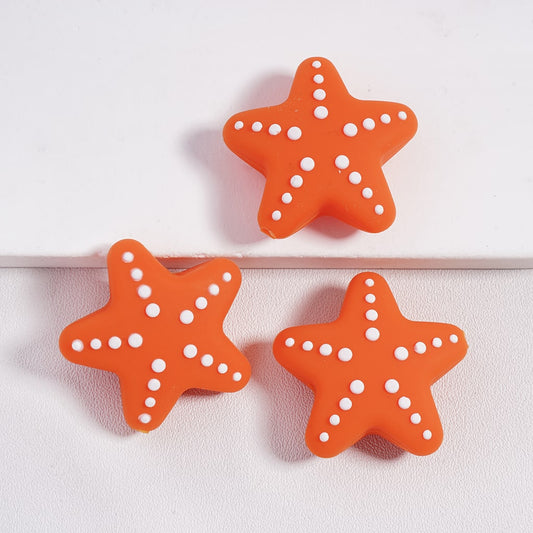 3D Cute Orange Starfish with White Spots Silicone Focal Beads