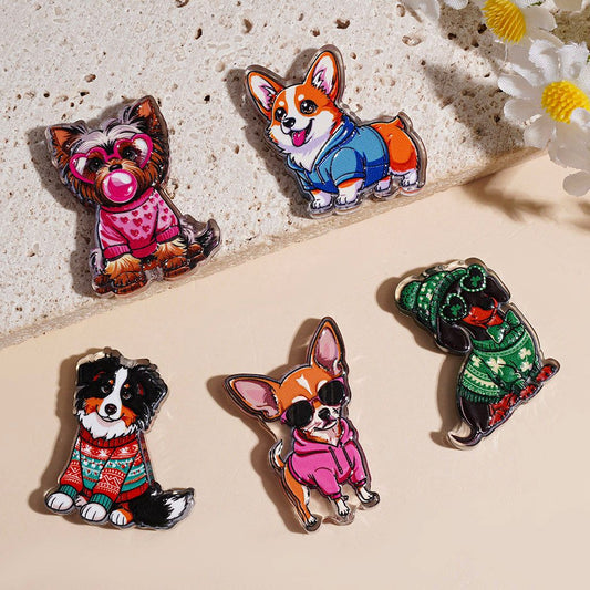 Adorable Assorted Dog Breeds and Styles in Unique Outfits Semi-Clear Acrylic Beads, Multicolor Random Mix