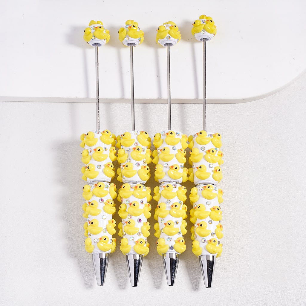 Cute Mini Yellow Duck with AB Rhinestones Beadable Clay Pens