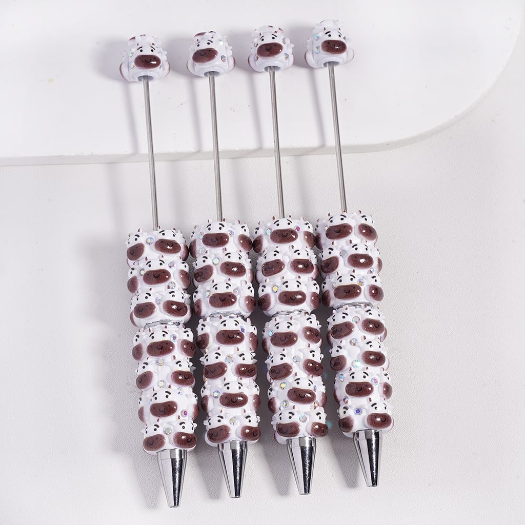 Cute Baby Cow Calf Head with AB Rhinestones Beadable Clay Pens
