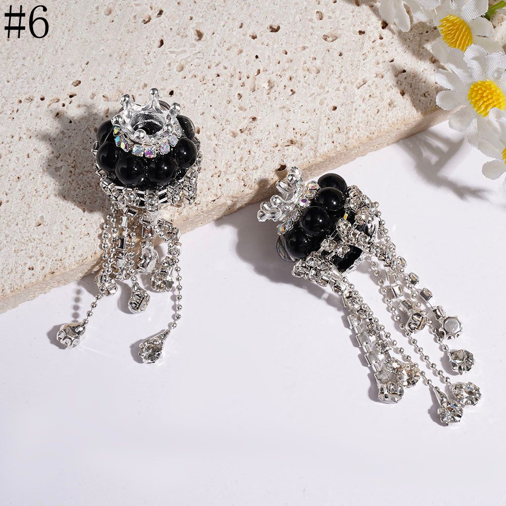 Handmade Acrylic Beads with Silver Metal Crown & Flower Base & Half-Shell Round, AB Rhinestone Chains & Clear Rhinestone Tassel, Multi-Color