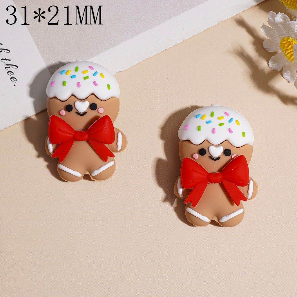 Gingerbread Man with Bowtie Candy Hat 3D Silicone Focal Beads, 31*21MM Red & Green