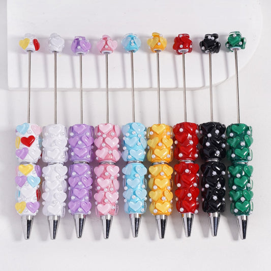 Glossy Colorful Hearts with White Pearls Valentine’s Day Theme Beadable Clay Pens Random Mix