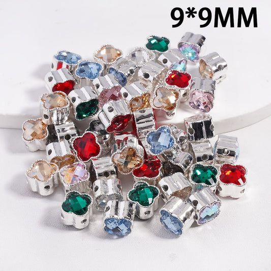 Cute Mini Cross Shaped Silver Color Metal Beads with Colorful Clear Rhinestone 9*9 MM, Random Mix