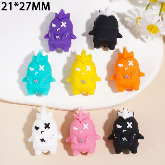 3D Spooky Horror Monster with Expressive Face Silicone Focal Beads, 21*27MM, Multicolor Random Mix