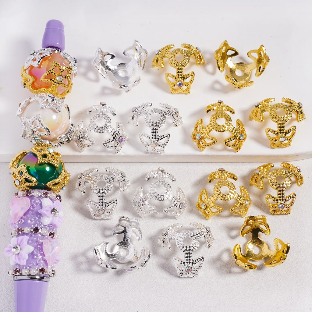 Alloy Bead Cap with Butterfly Fancy Bead Cages and AB Rhinestones,(They Fit 16MM Beads), Silver & Gold