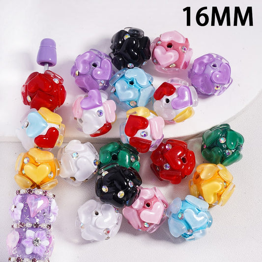 Multi-Color Round Clay Beads with Heart & AB Rhinestones Valentine’s Day Random Mix 16MM