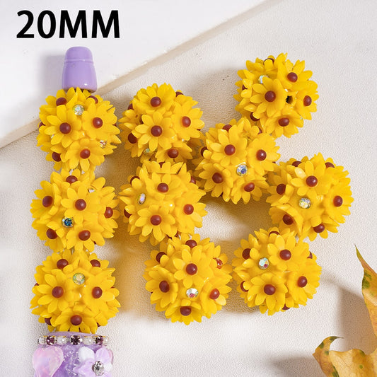 Yellow Color Mini Daisy Flower & Multi‑Color AB Rhinestones Round Clay Beads 20MM