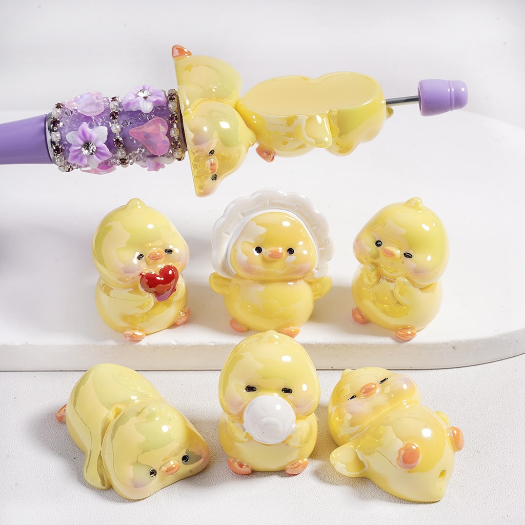 UV Coated Cute Yellow Duckling Acrylic Beads Random Mix