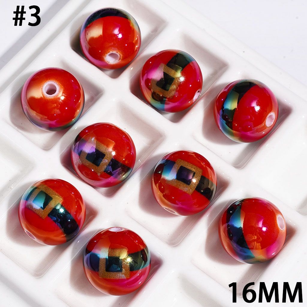 UV-Coated Acrylic Beads for Bracelets with Santa's Belt, 16MM Multi-Color