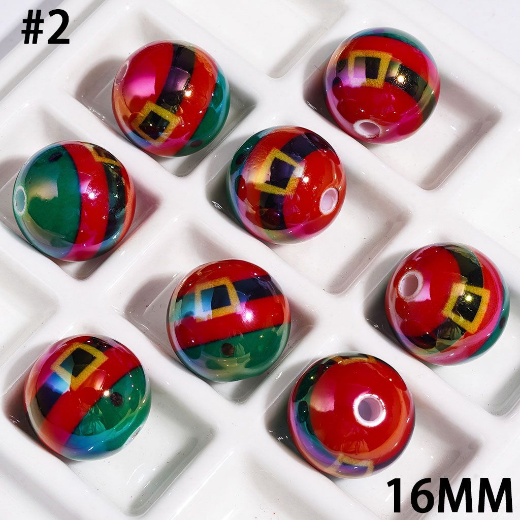 UV-Coated Acrylic Beads for Bracelets with Santa's Belt, 16MM Multi-Color