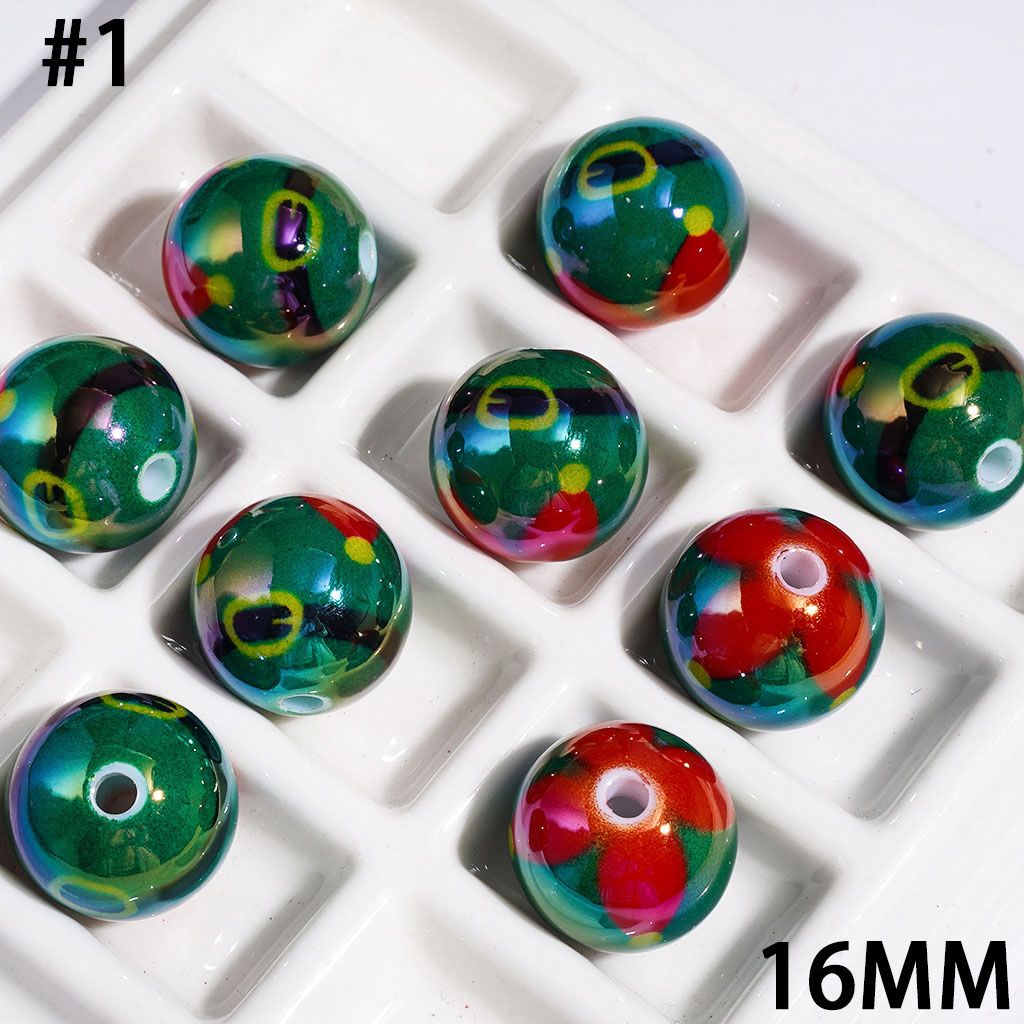 UV-Coated Acrylic Beads for Bracelets with Santa's Belt, 16MM Multi-Color