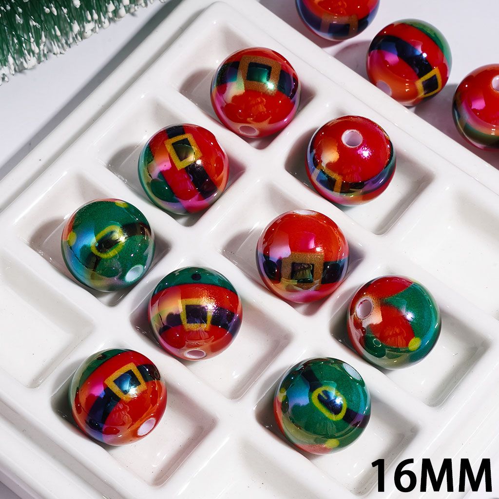 UV-Coated Acrylic Beads for Bracelets with Santa's Belt, 16MM Multi-Color