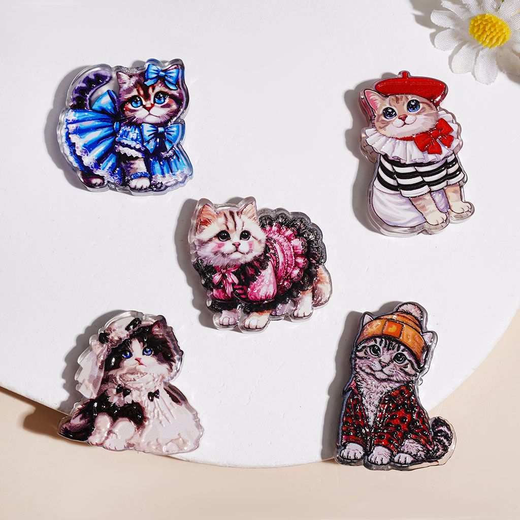 Acrylic Beads Pet Kitten Cat with Various Pet Clothes, Semi-Clear, Random Mix