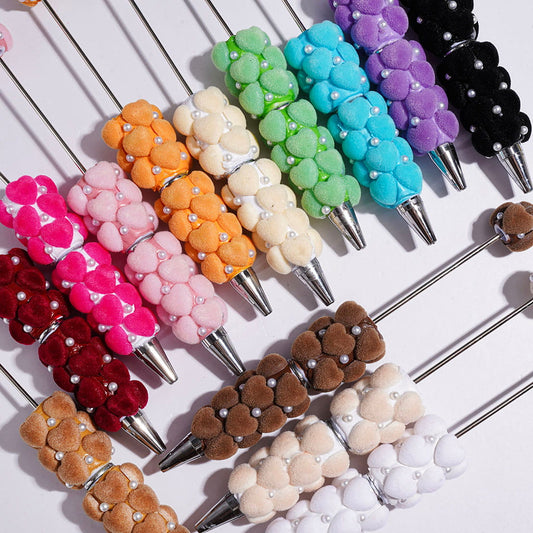 Multicolor Adorable Flocked Heart with White Pearl Accents Beadable Clay Pens