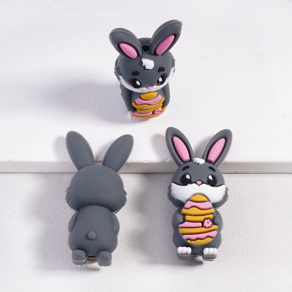 3D Cute Rabbit & Rooster Easter Character Series Silicone Focal Beads Random Mix