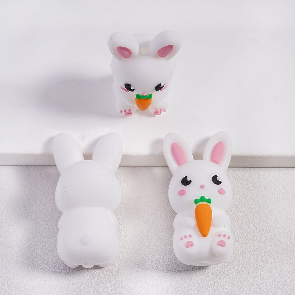 3D Cute Rabbit & Rooster Easter Character Series Silicone Focal Beads Random Mix